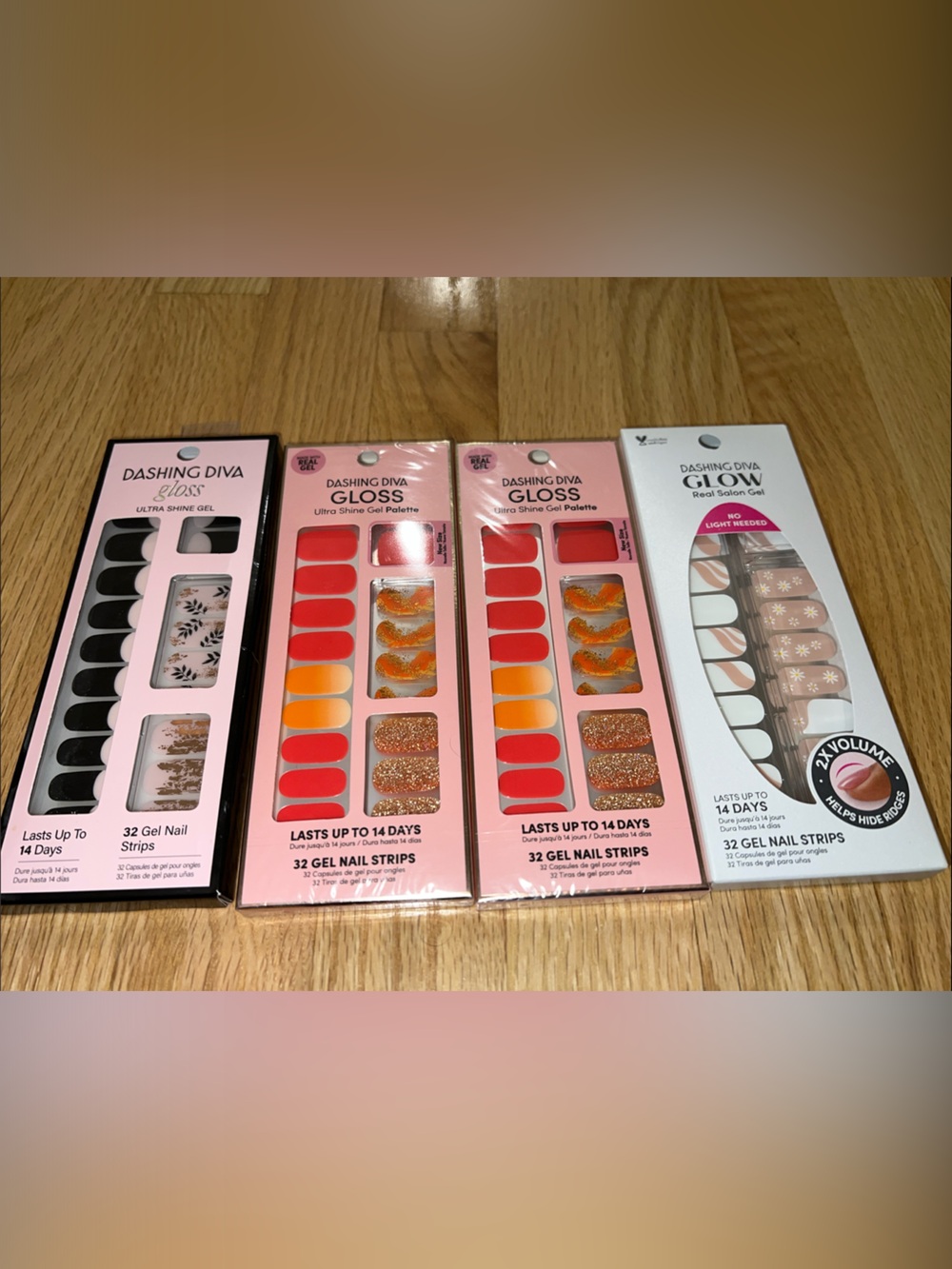 New 4 Dashing Diva Press-On Gel Nails - Red, Orange, Black, White, & Gold Accent